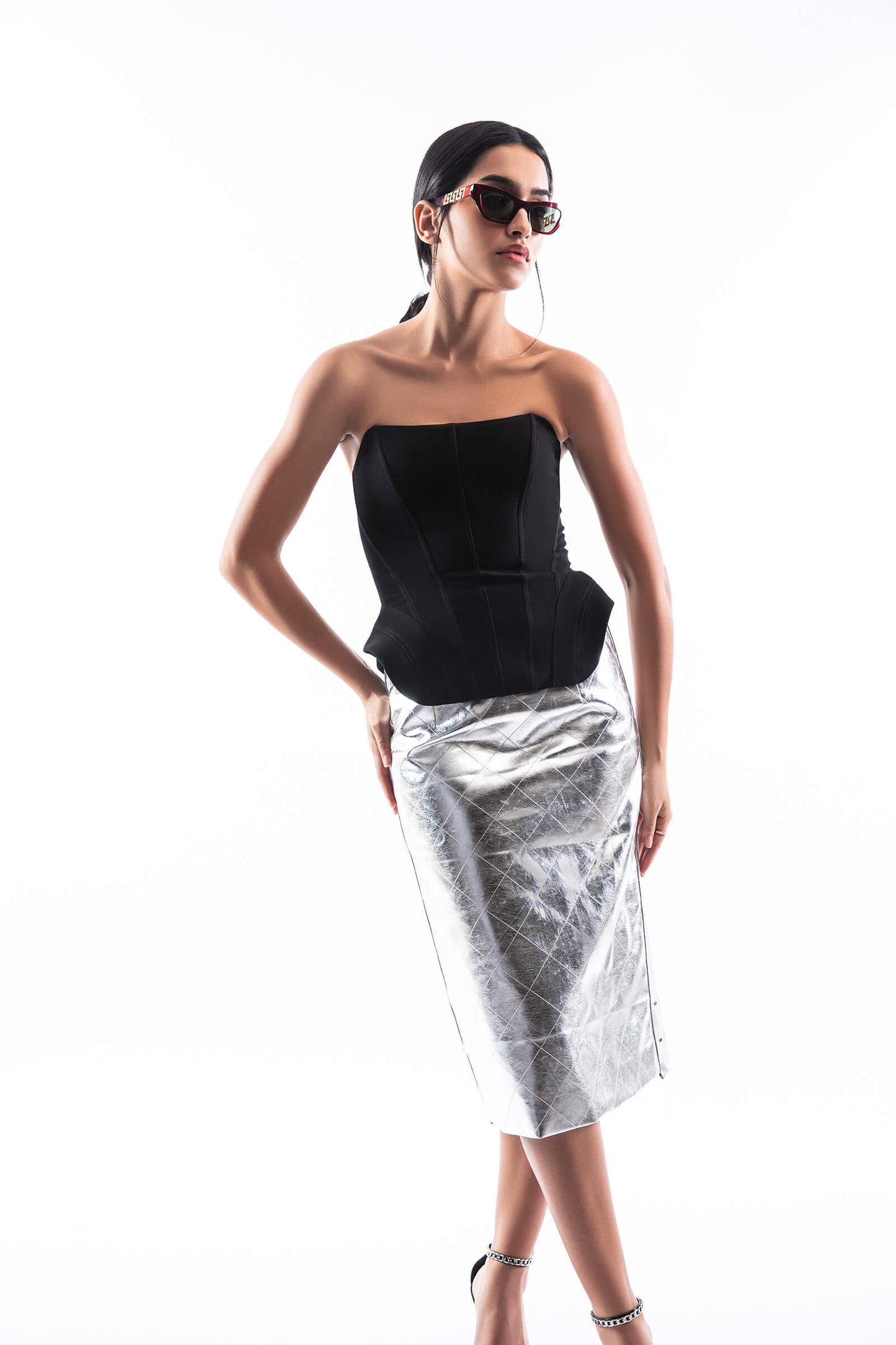 Silver Quilted Leather Skirt