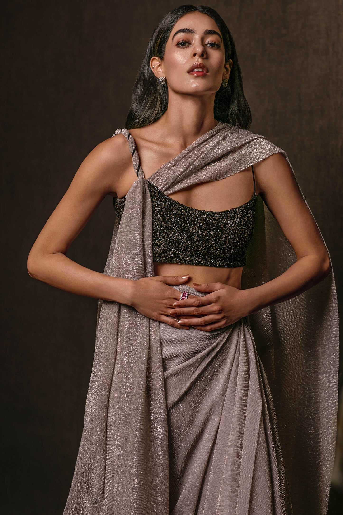 Metallic Sarong With Embellished Noodle Strap Blouse