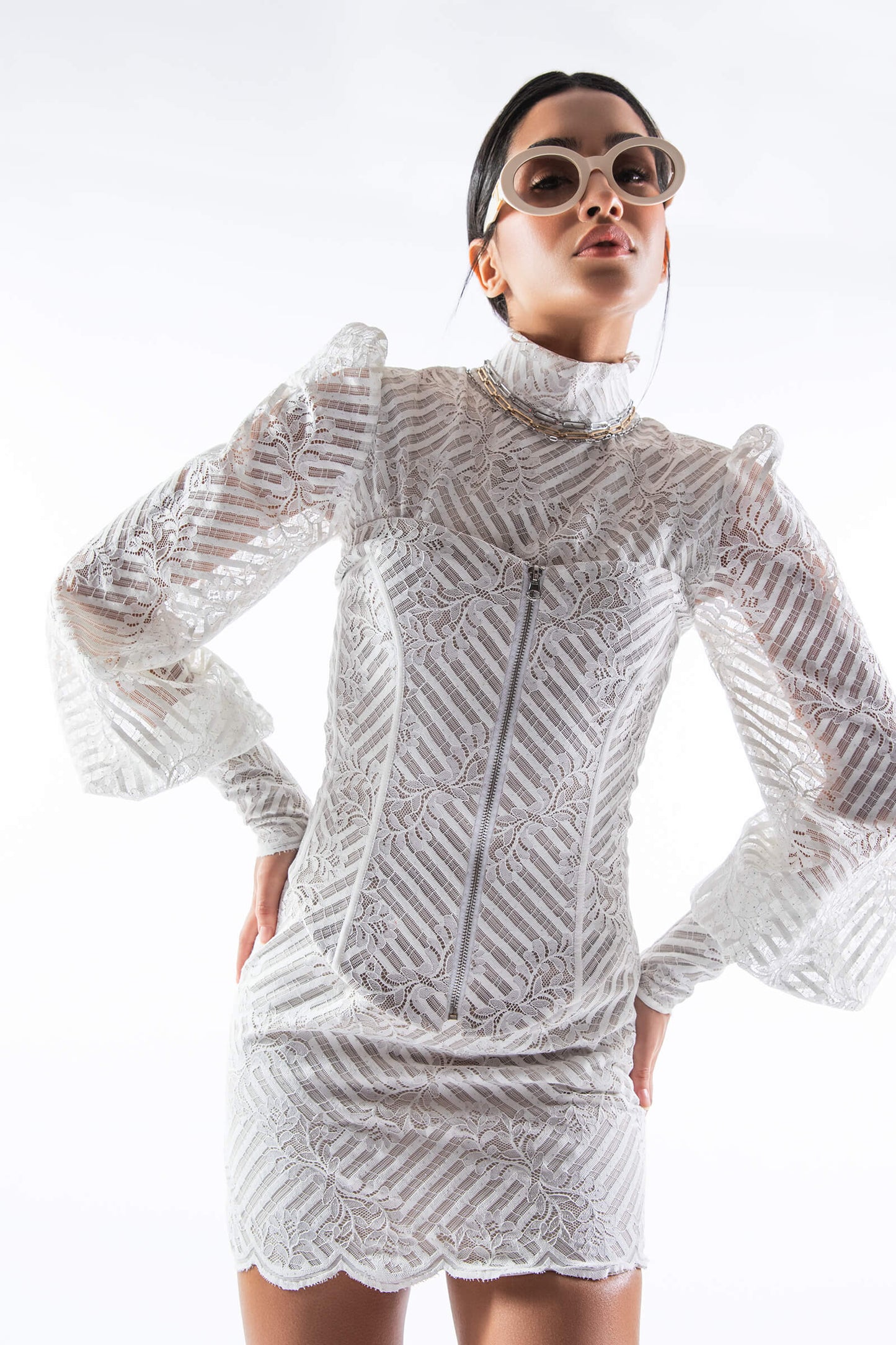 Ivory Lace Top With Bouffant Sleeves