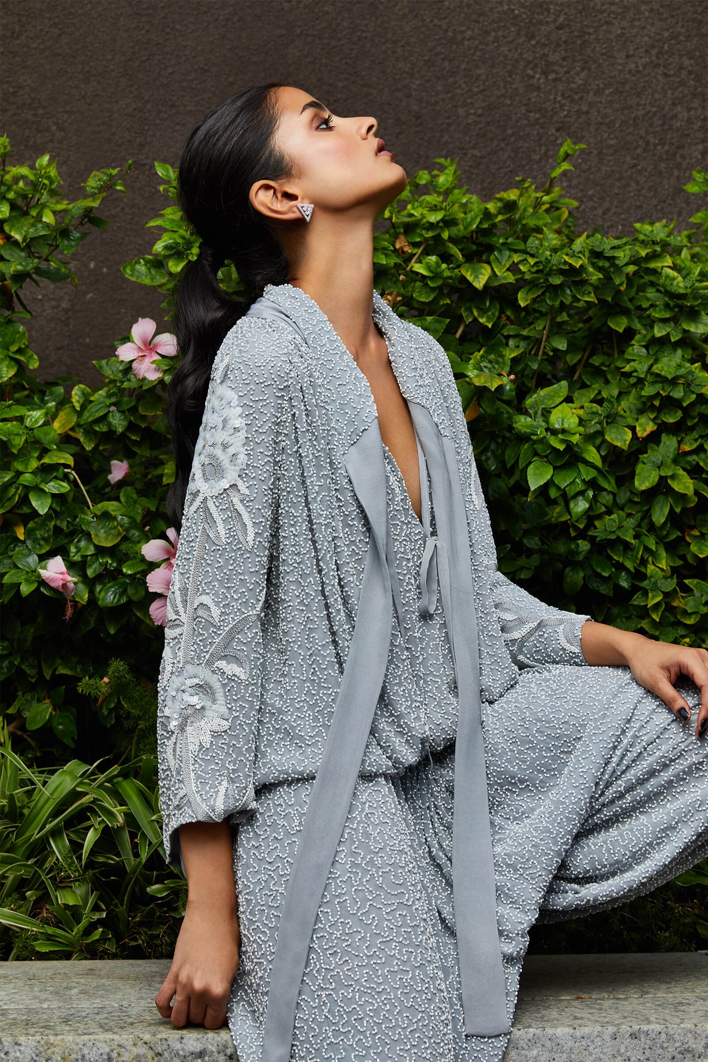 Sky blue embellished boiler suit