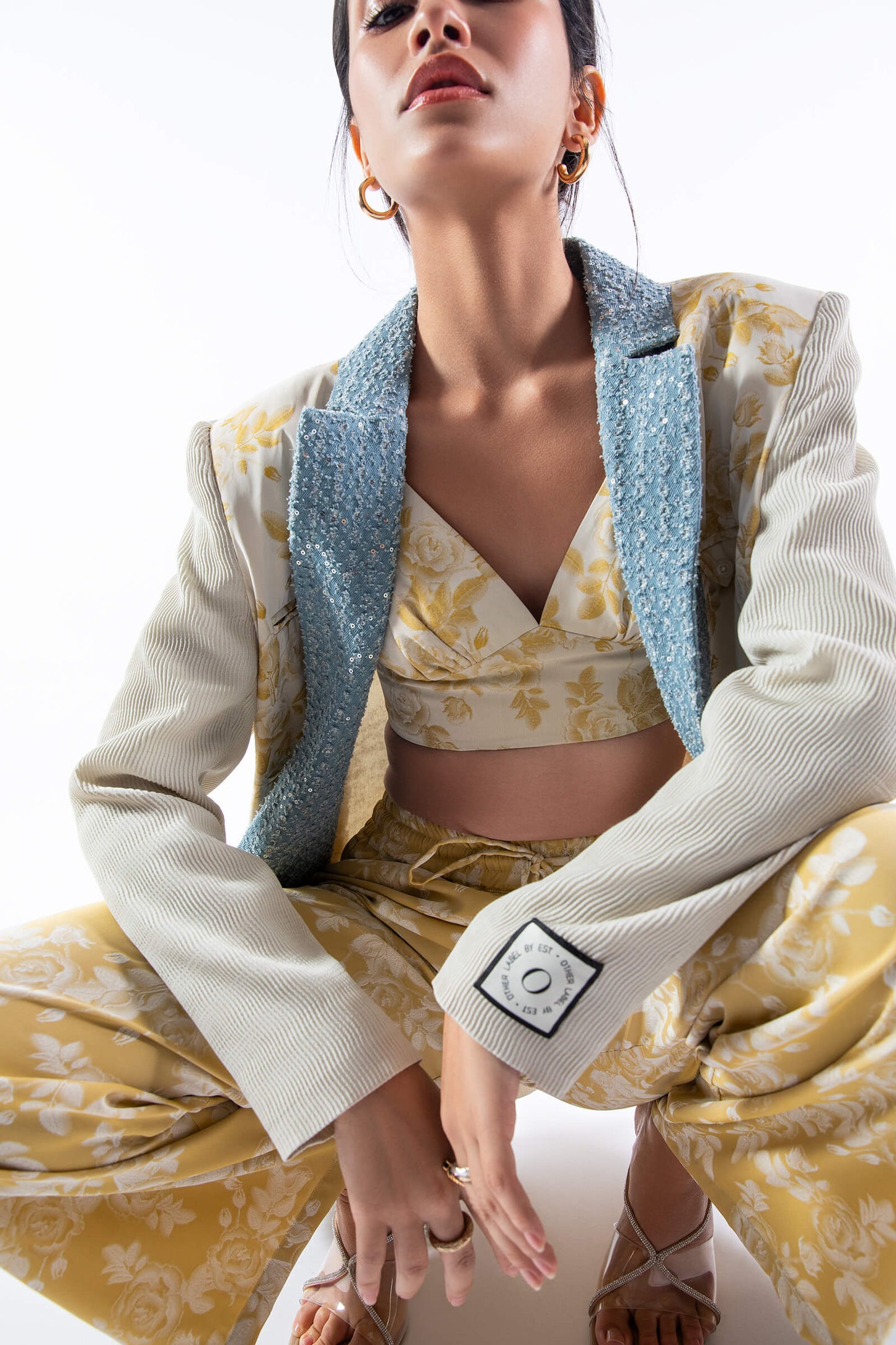Floral Jacquard Drawstring Trousers