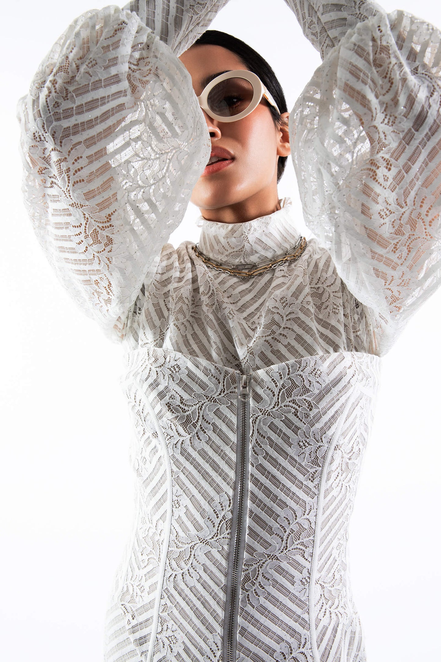 Ivory Lace Top With Bouffant Sleeves