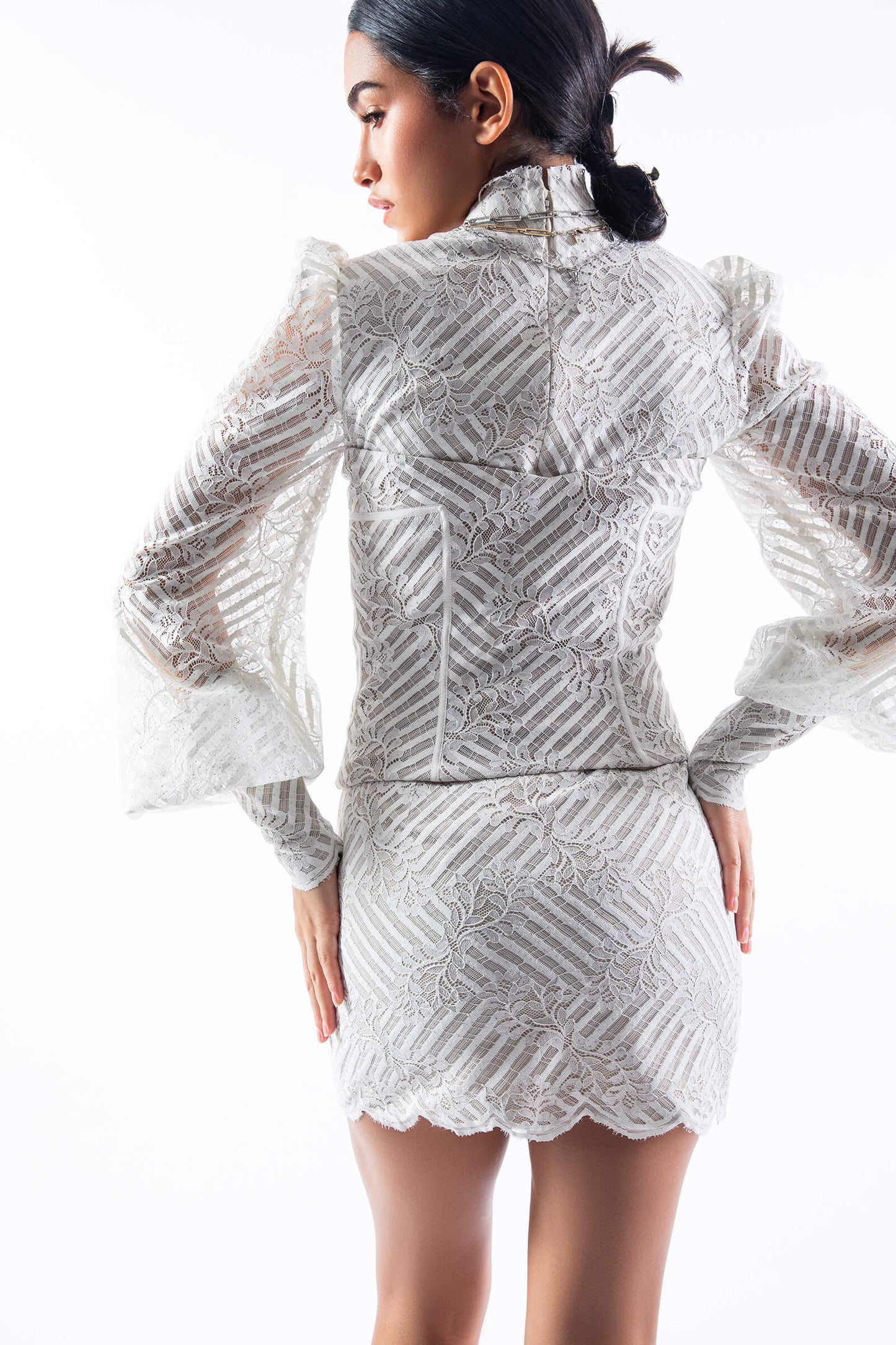 Ivory Lace Top With Bouffant Sleeves