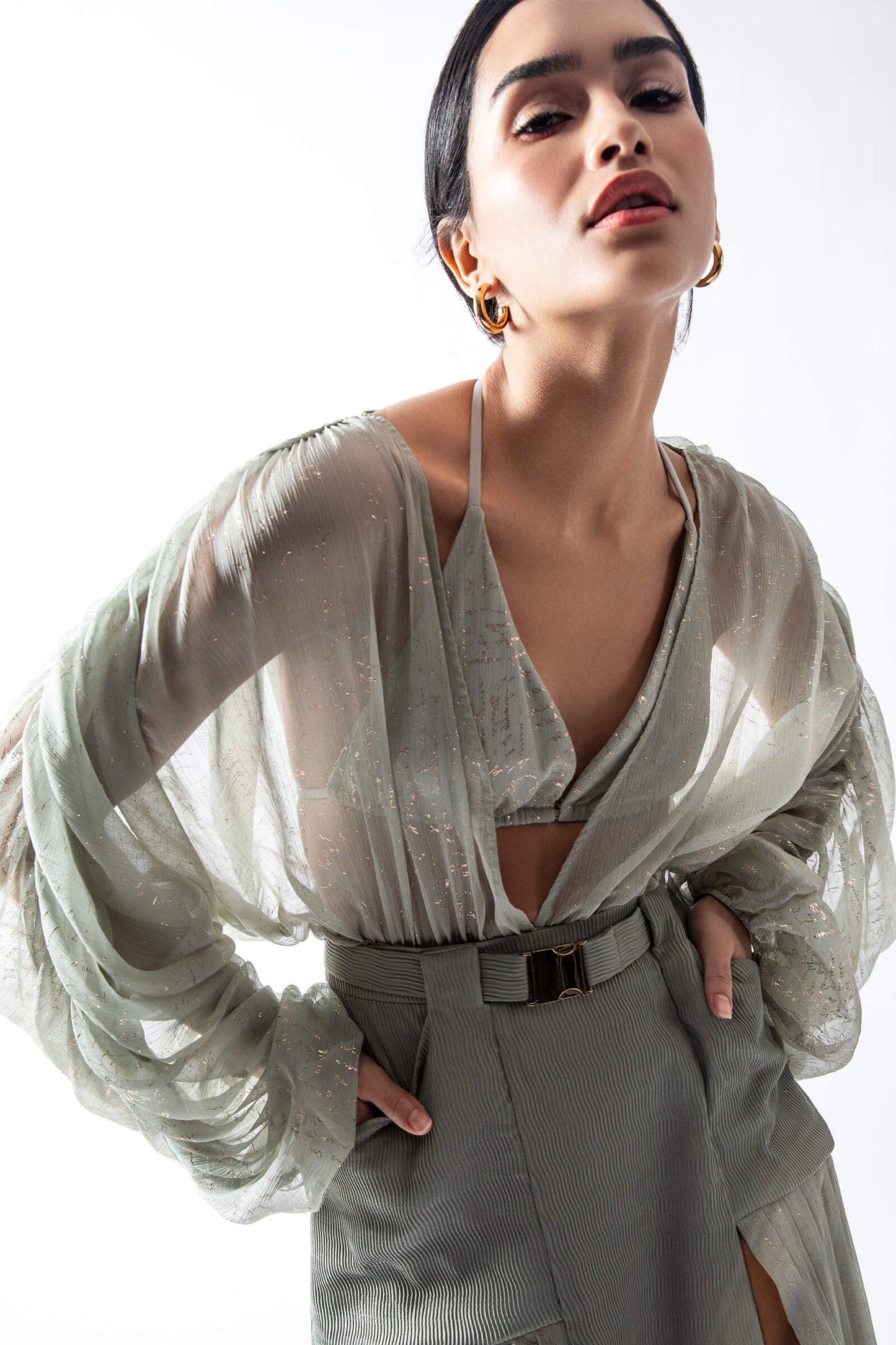 Foil Chiffon Top And Brallette