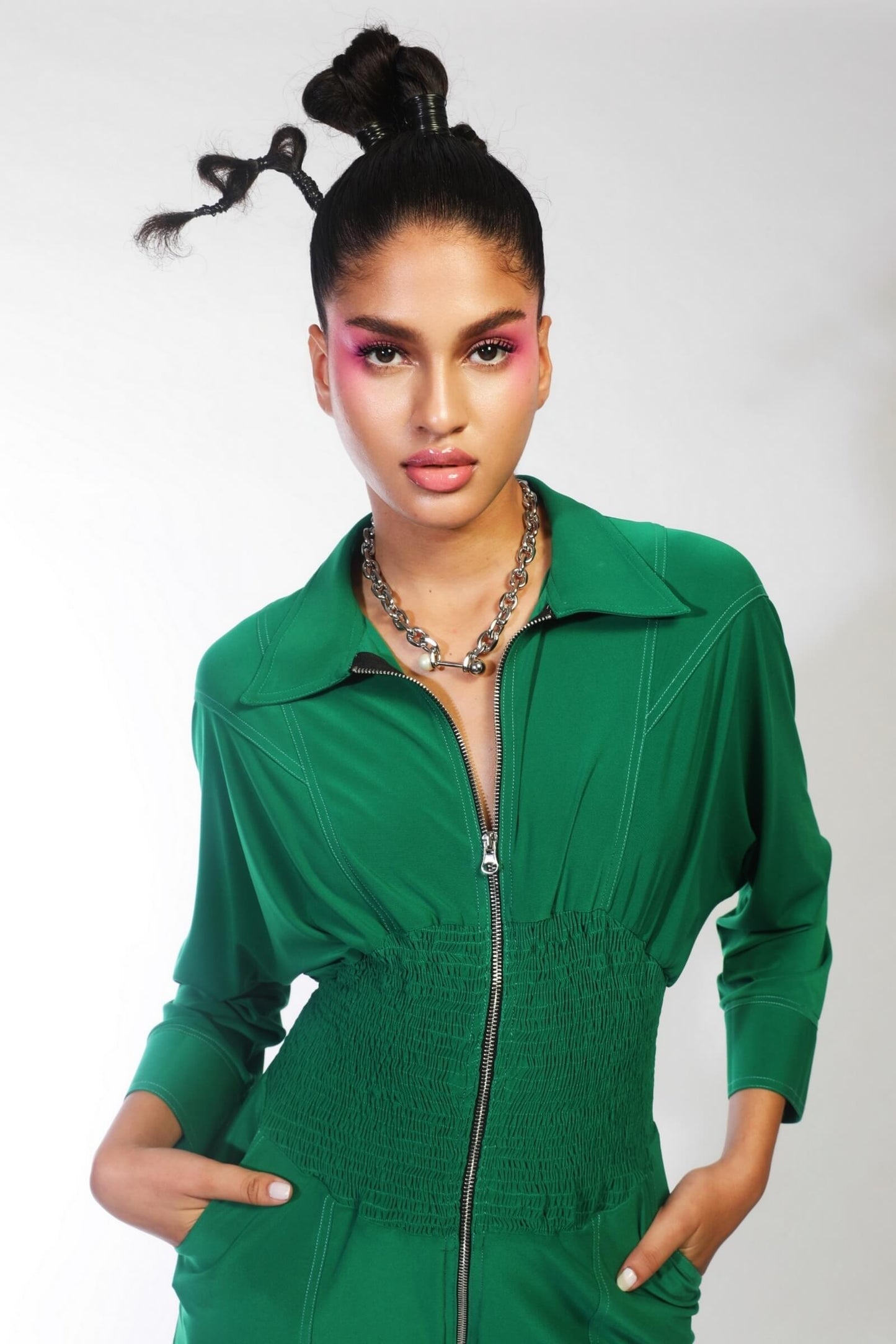 Alpine Green Jersey Jumpsuit With Contrast Stitch Detail