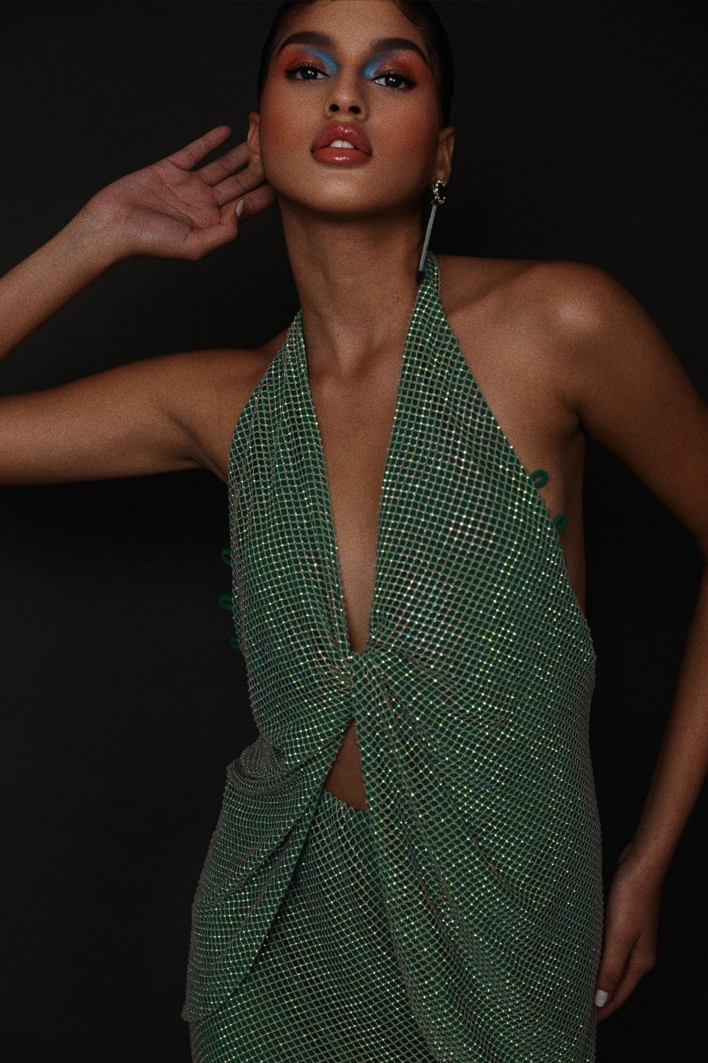 Alpine Green Rhinestone Knot Top With Slit