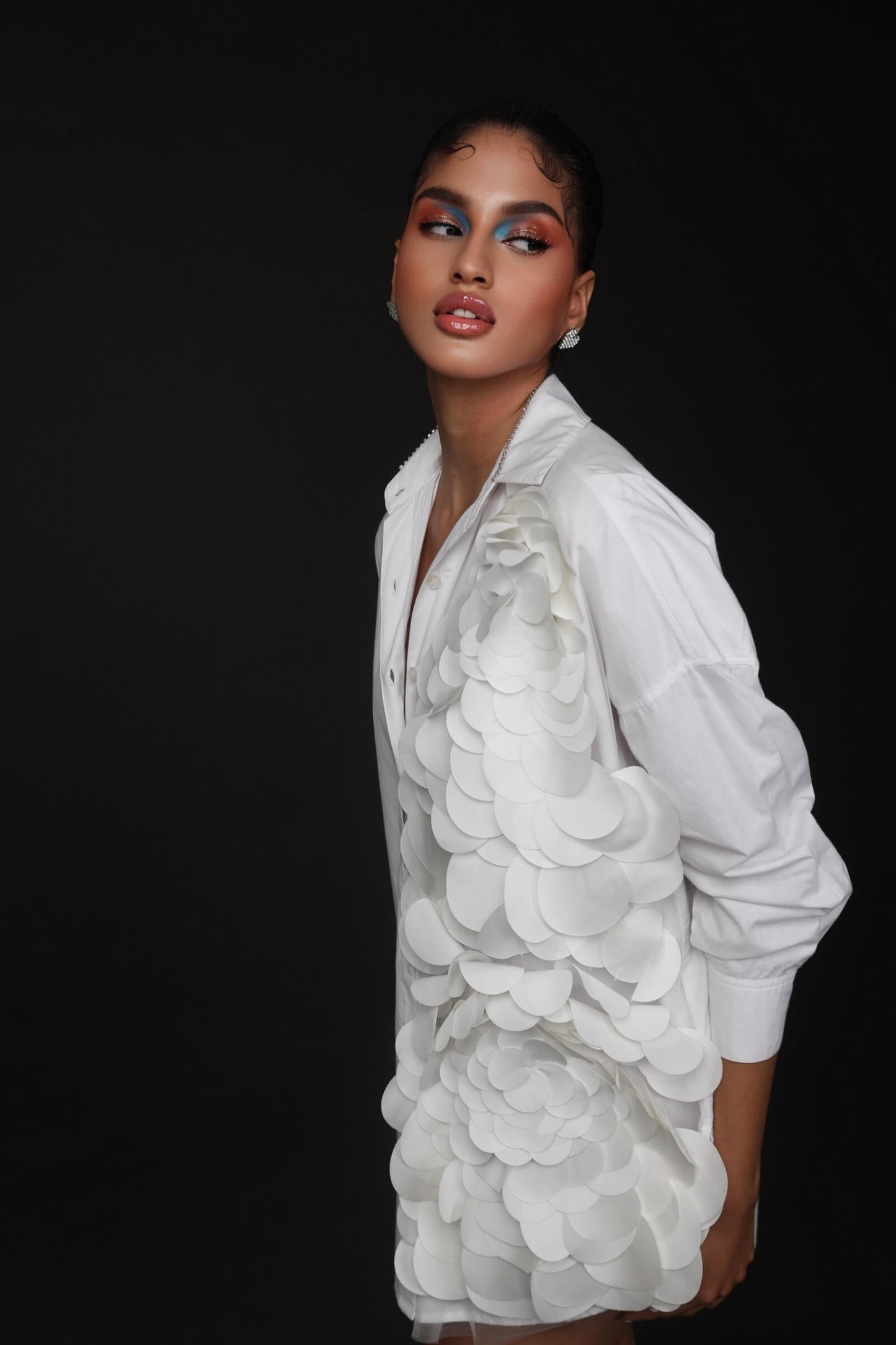 White Cotton Shirt Dress With Laser Cut Detail