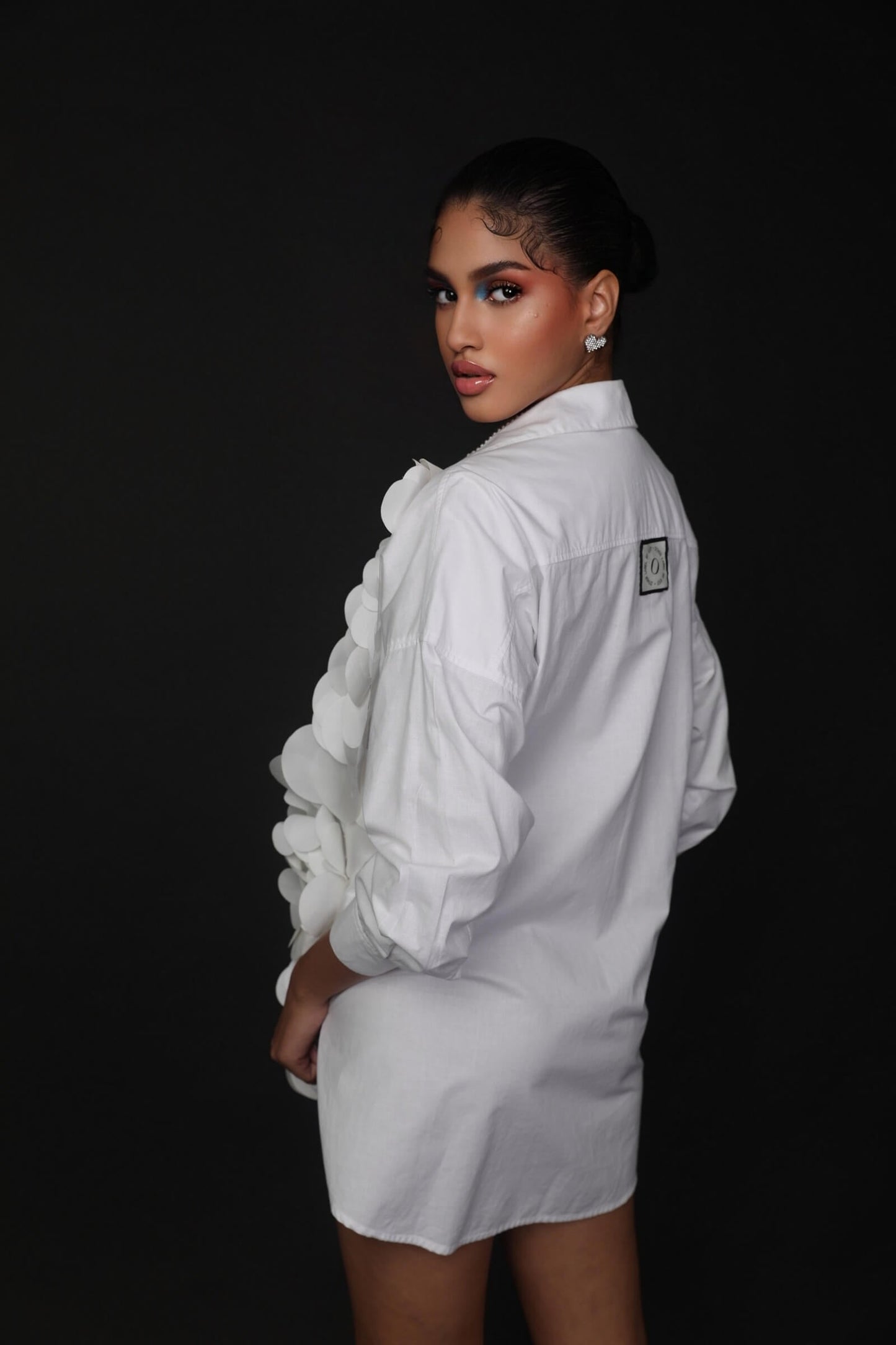 White Cotton Shirt Dress With Laser Cut Detail