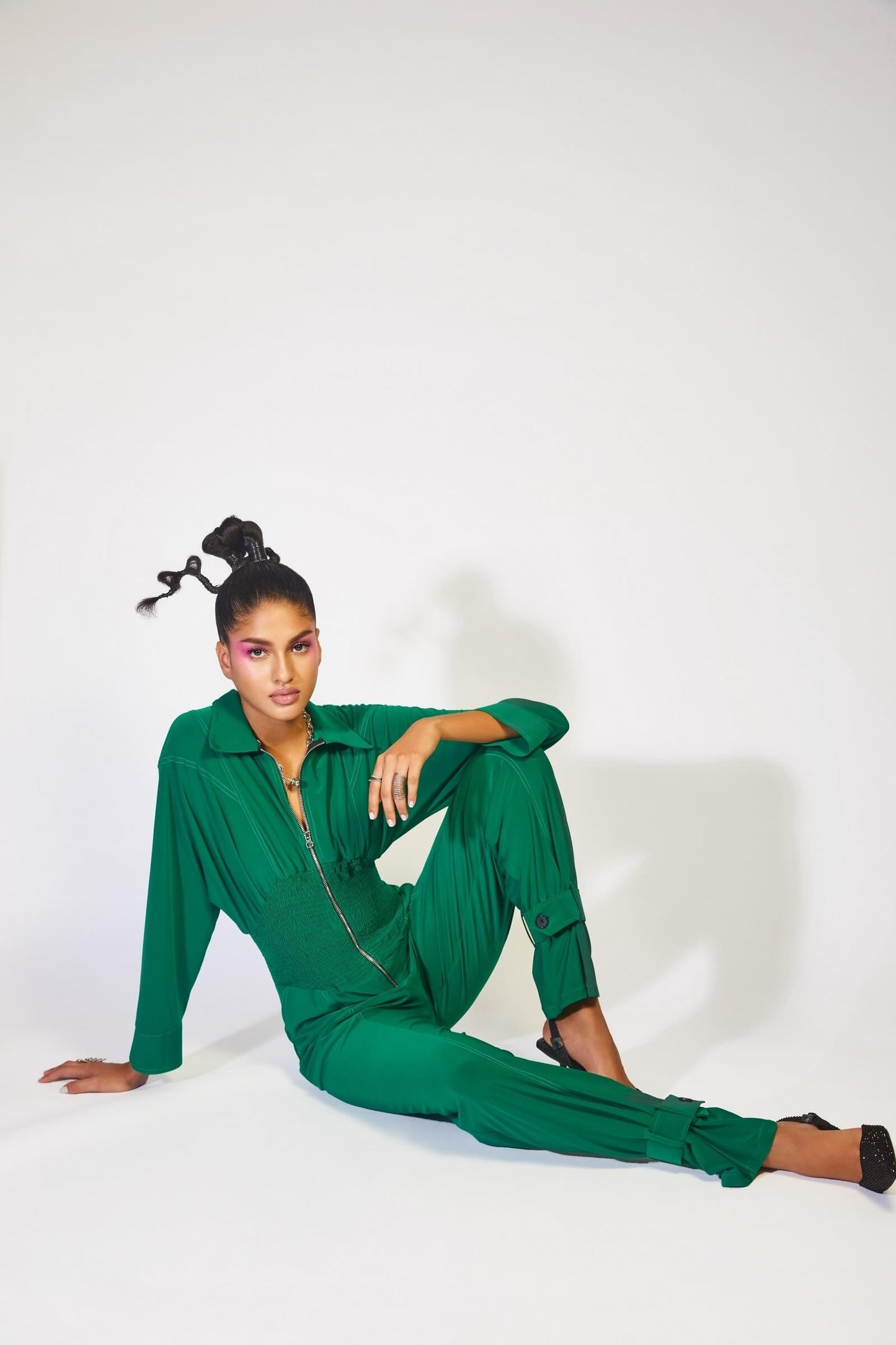 Alpine Green Jersey Jumpsuit With Contrast Stitch Detail