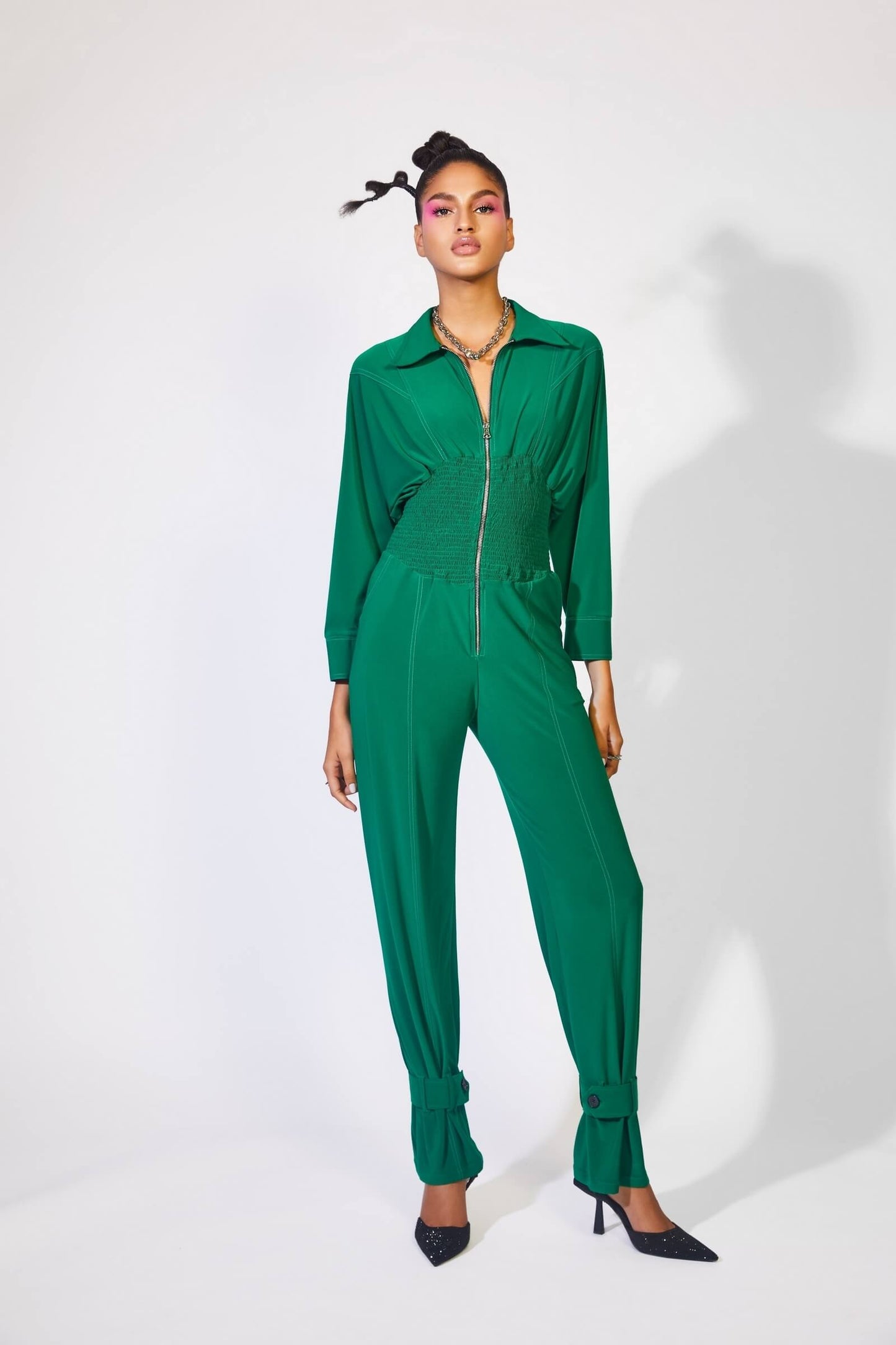Alpine Green Jersey Jumpsuit With Contrast Stitch Detail