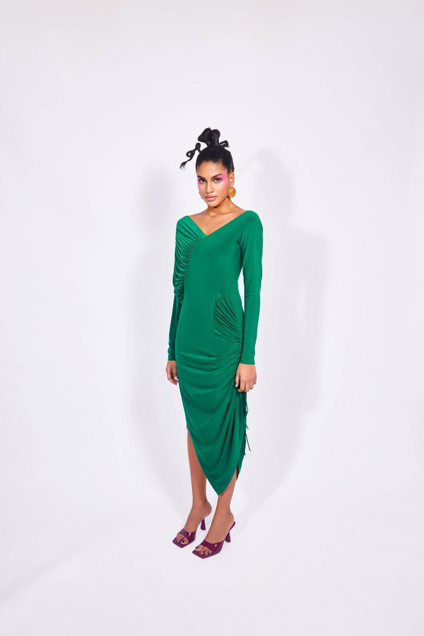 Alpine Green Jersey Bias Draped Dress