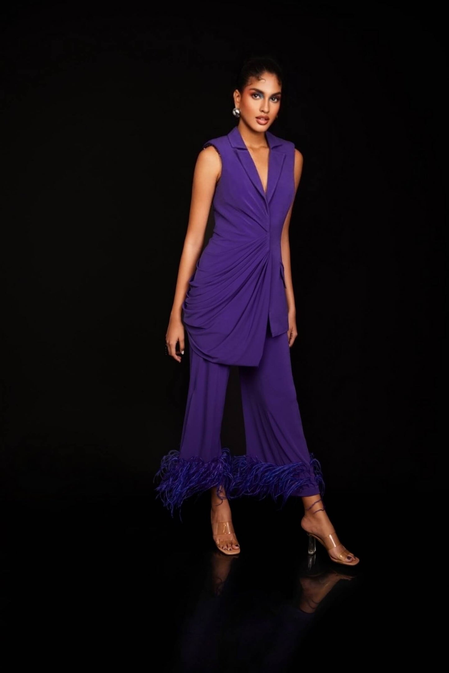 Plum Jersey Blazer With Drape