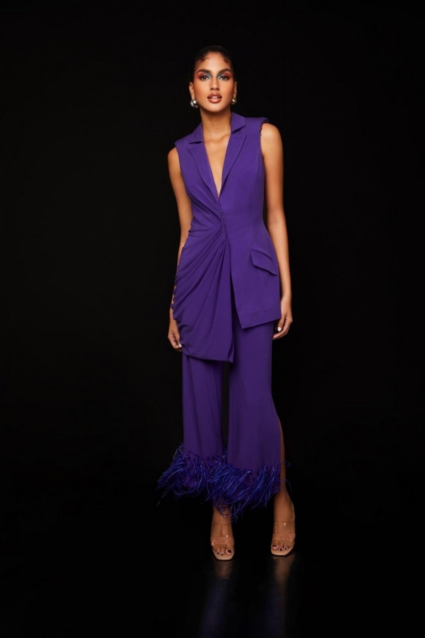 Plum Jersey Blazer With Drape