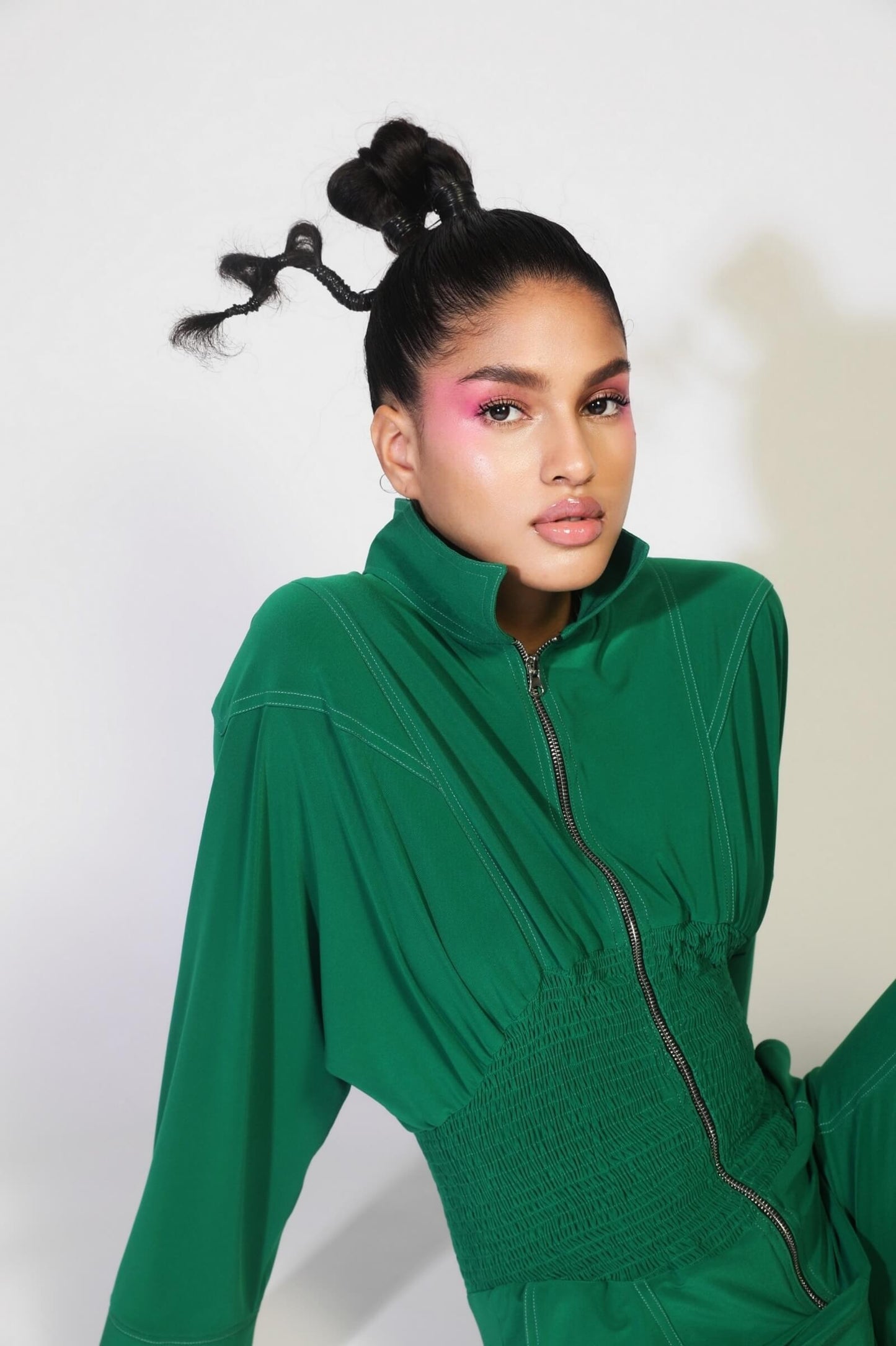 Alpine Green Jersey Jumpsuit With Contrast Stitch Detail