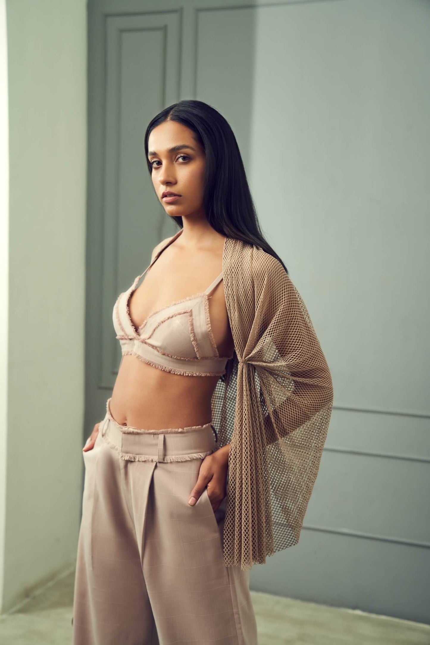 Dusty Pink Trousers With Frayed Hem