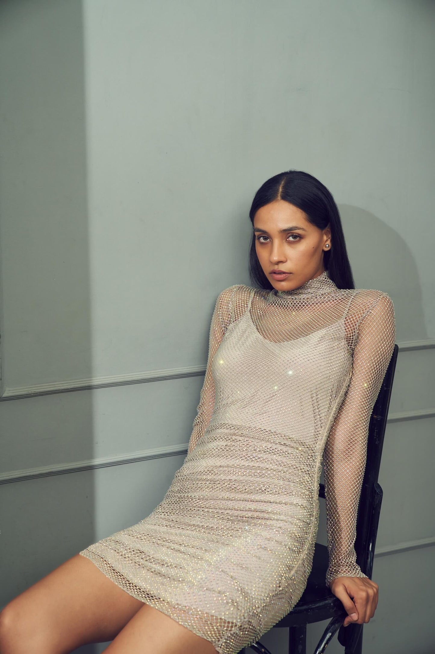 Dusty Pink Rhinestone Dress With Gathers