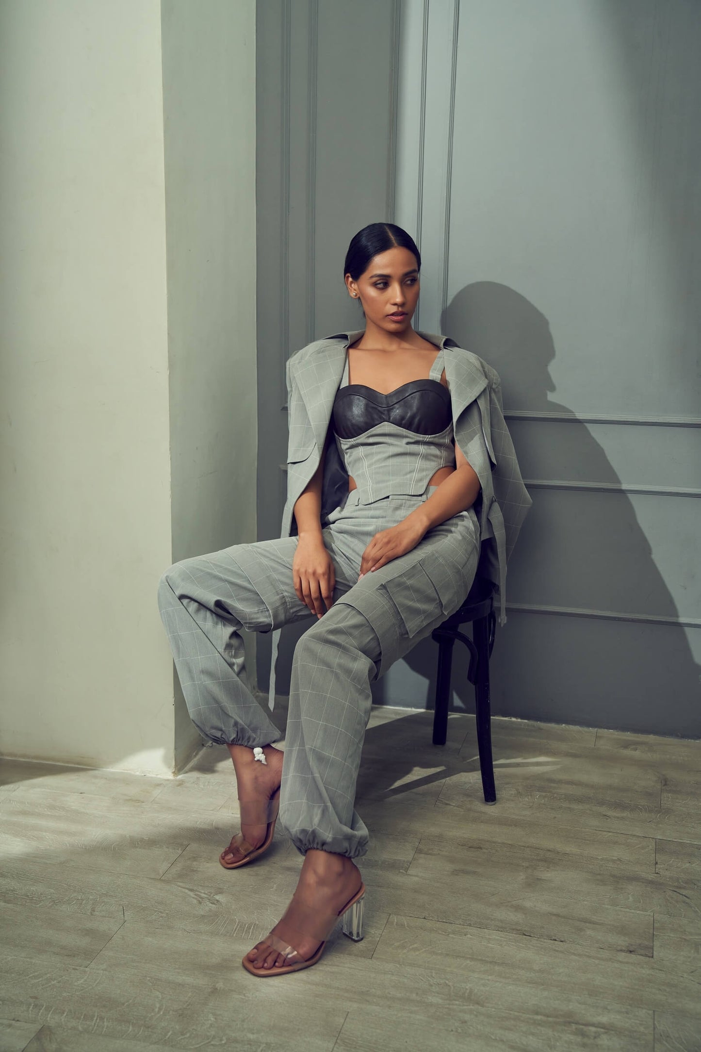 Grey Plaid Detachable Cargo Pants