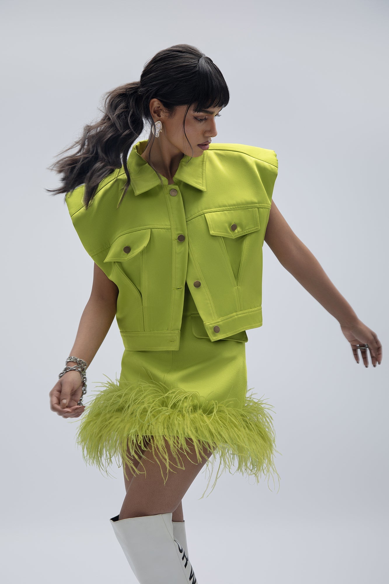 NEON GREEN BUTTON DOWN JACKET