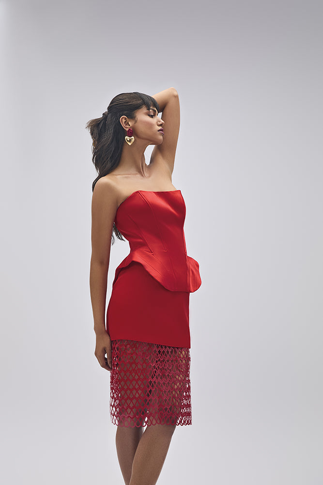 TANGERINE RED OFF SHOULDER CORSET