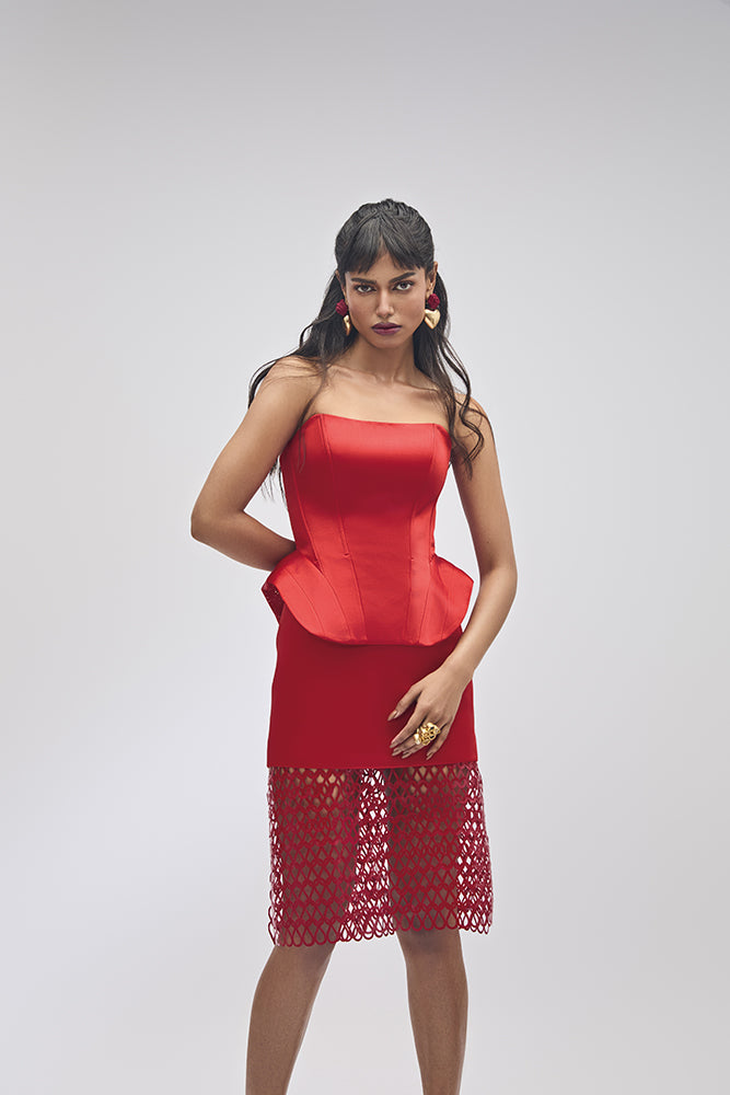 TANGERINE RED OFF SHOULDER CORSET