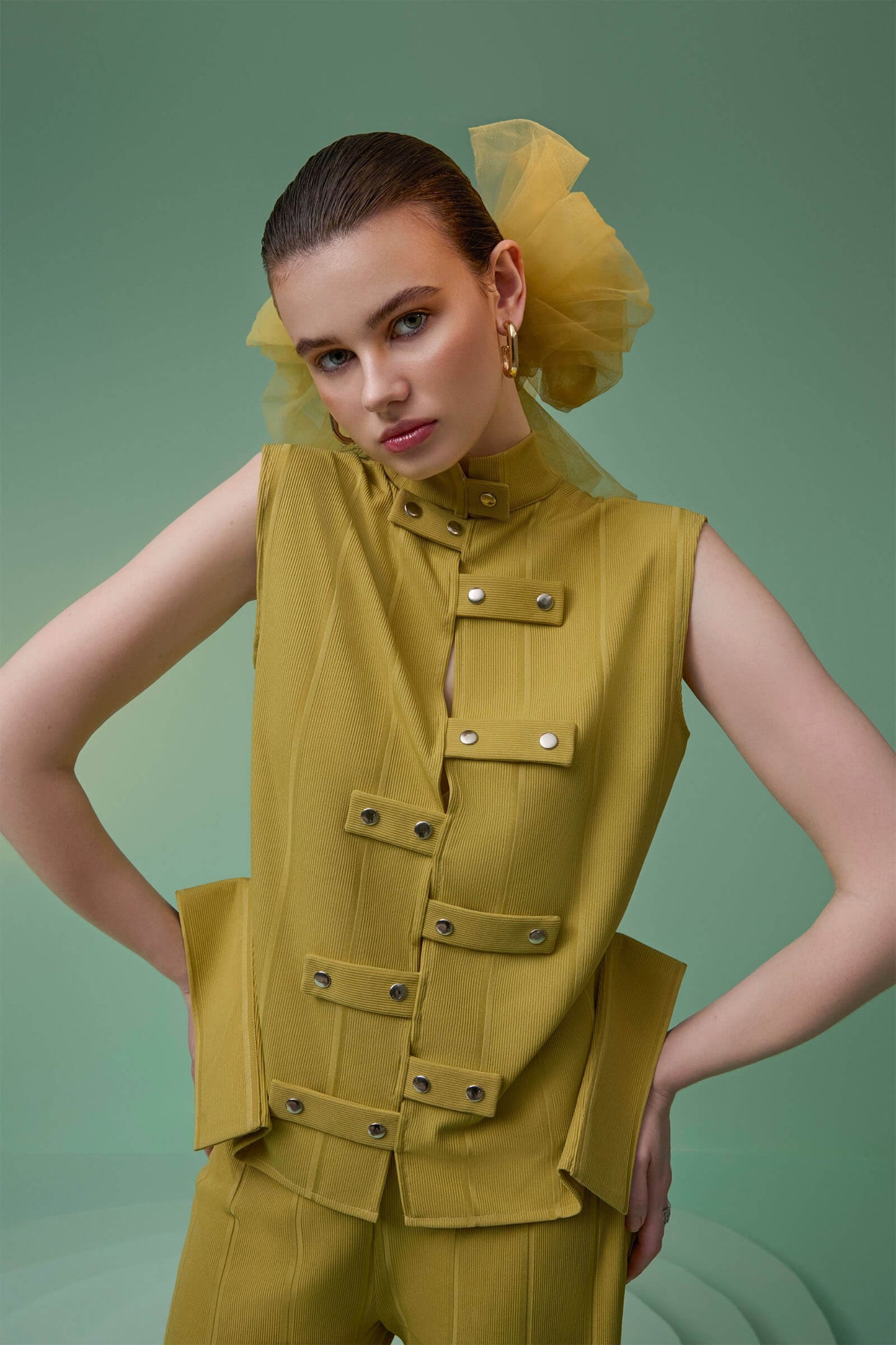 Mustard Knit Button Up Top