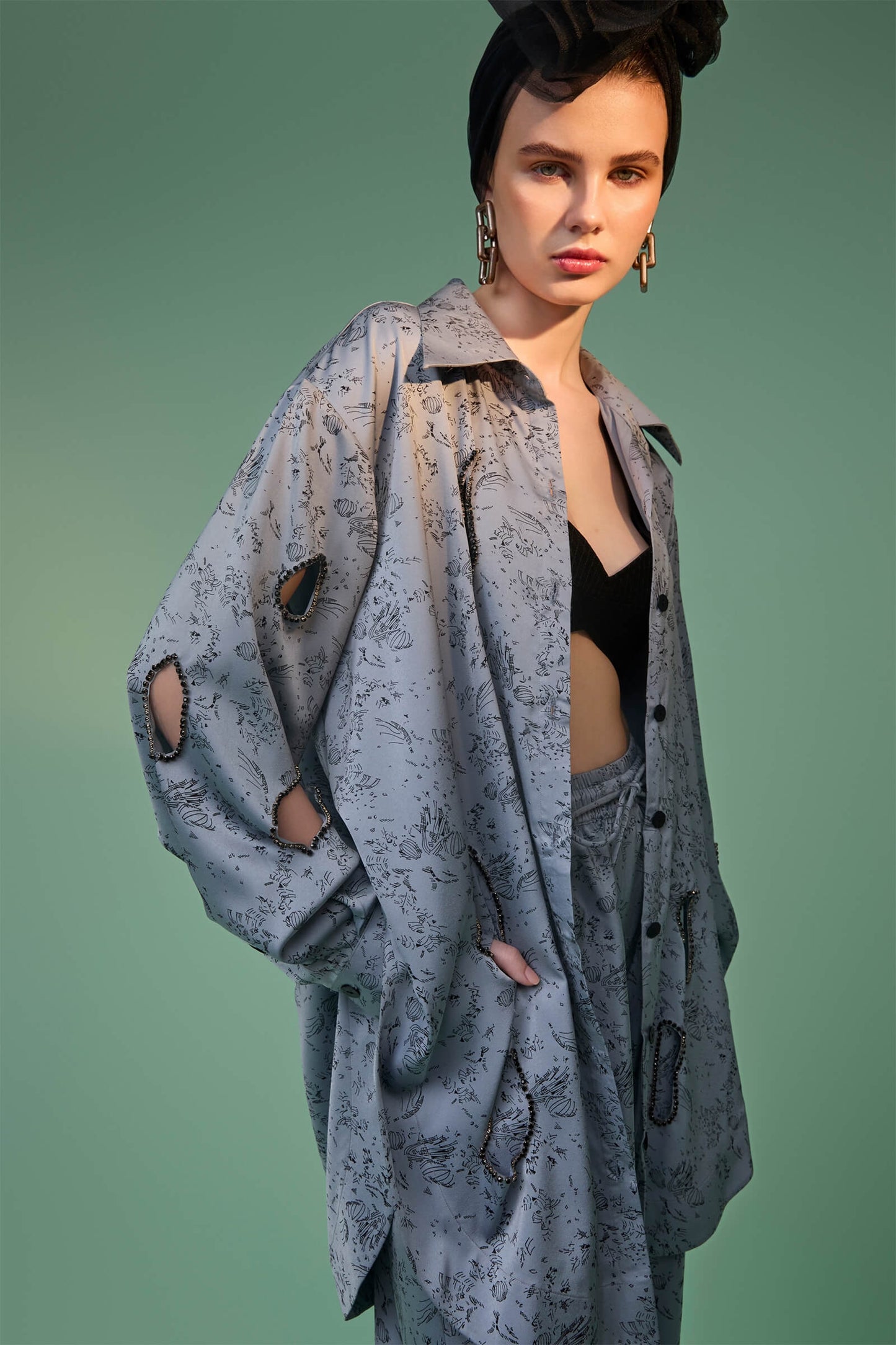 Egyptian Blue Satin Print Amoeba Shirt