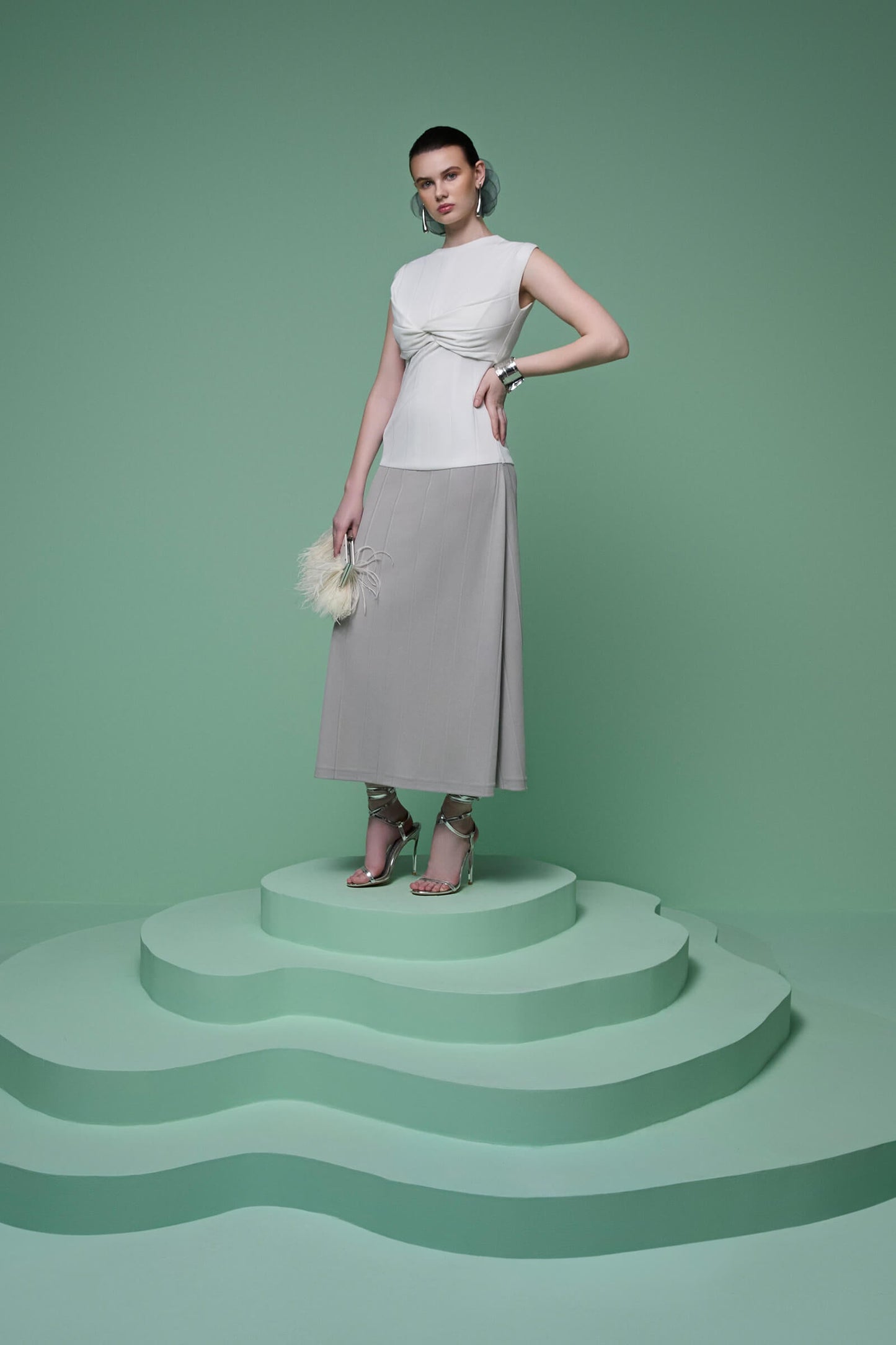 Color Blocked Knit Midi Dress
