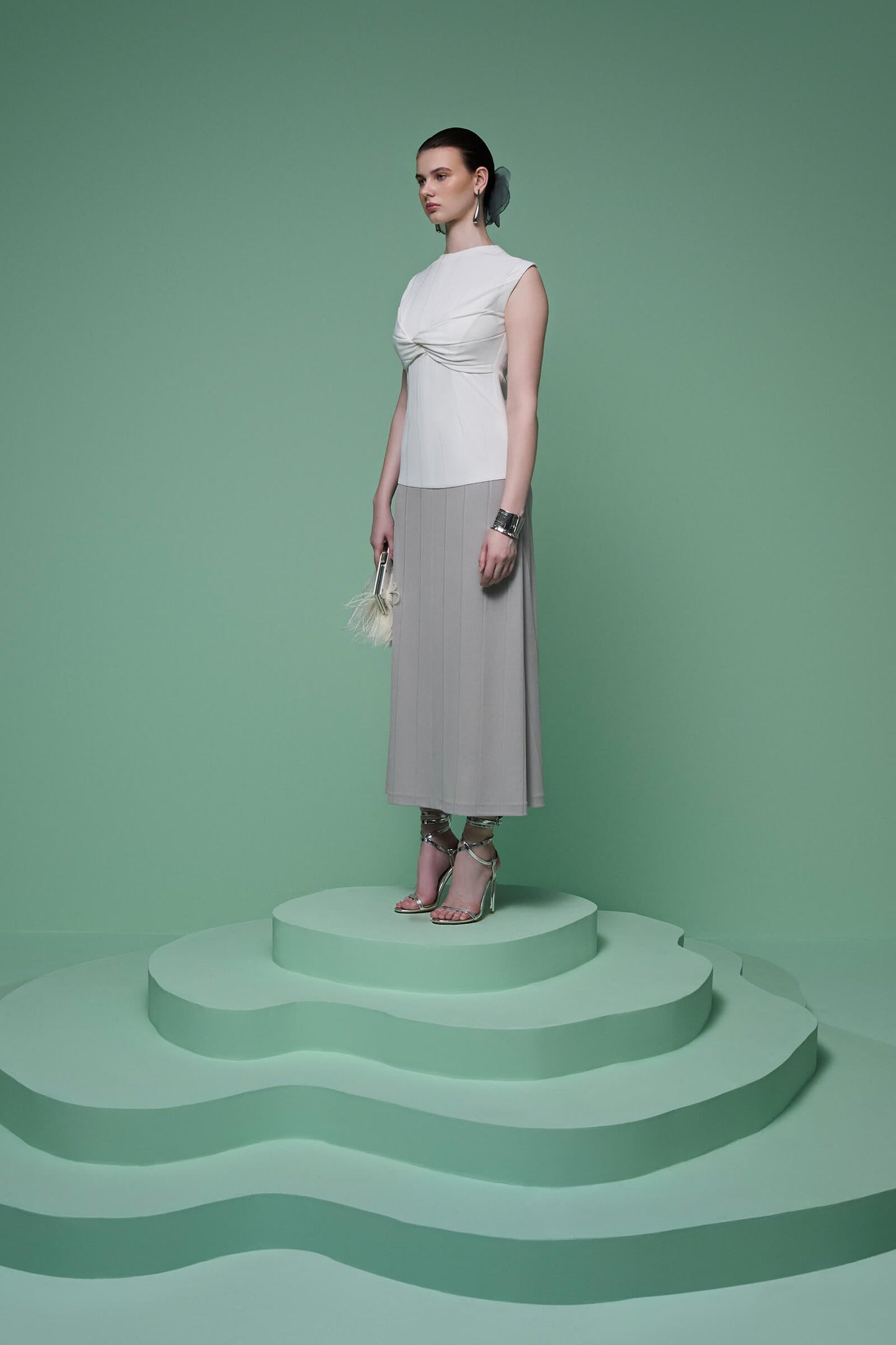 Color Blocked Knit Midi Dress