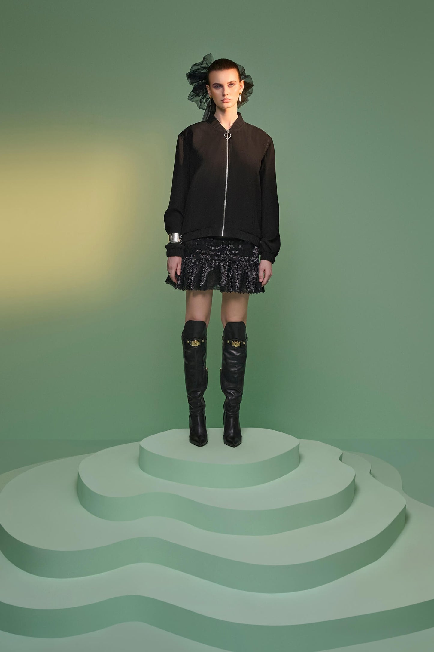 Black Sequin Puffball Mini Skirt
