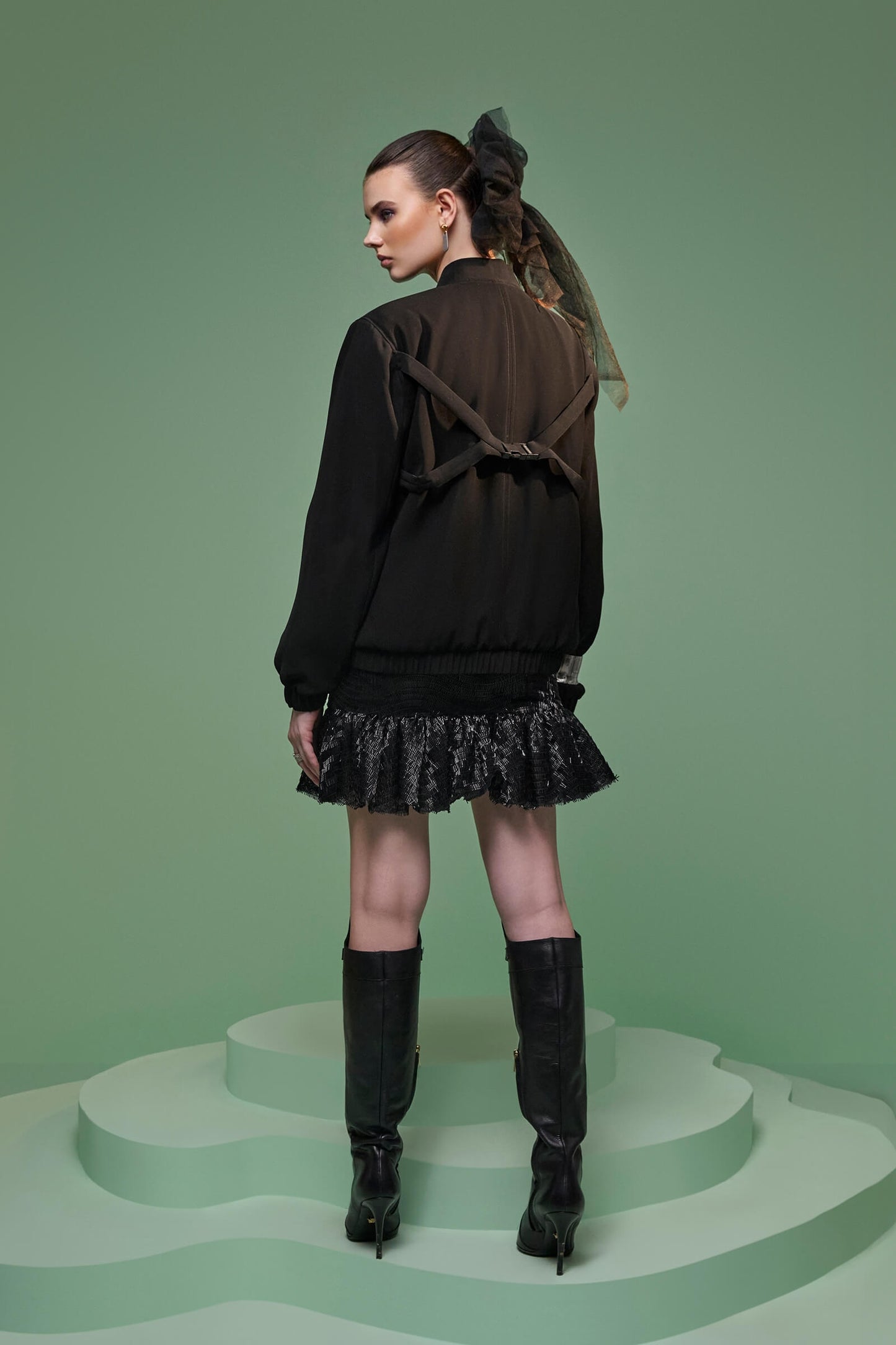 Black Sequin Puffball Mini Skirt