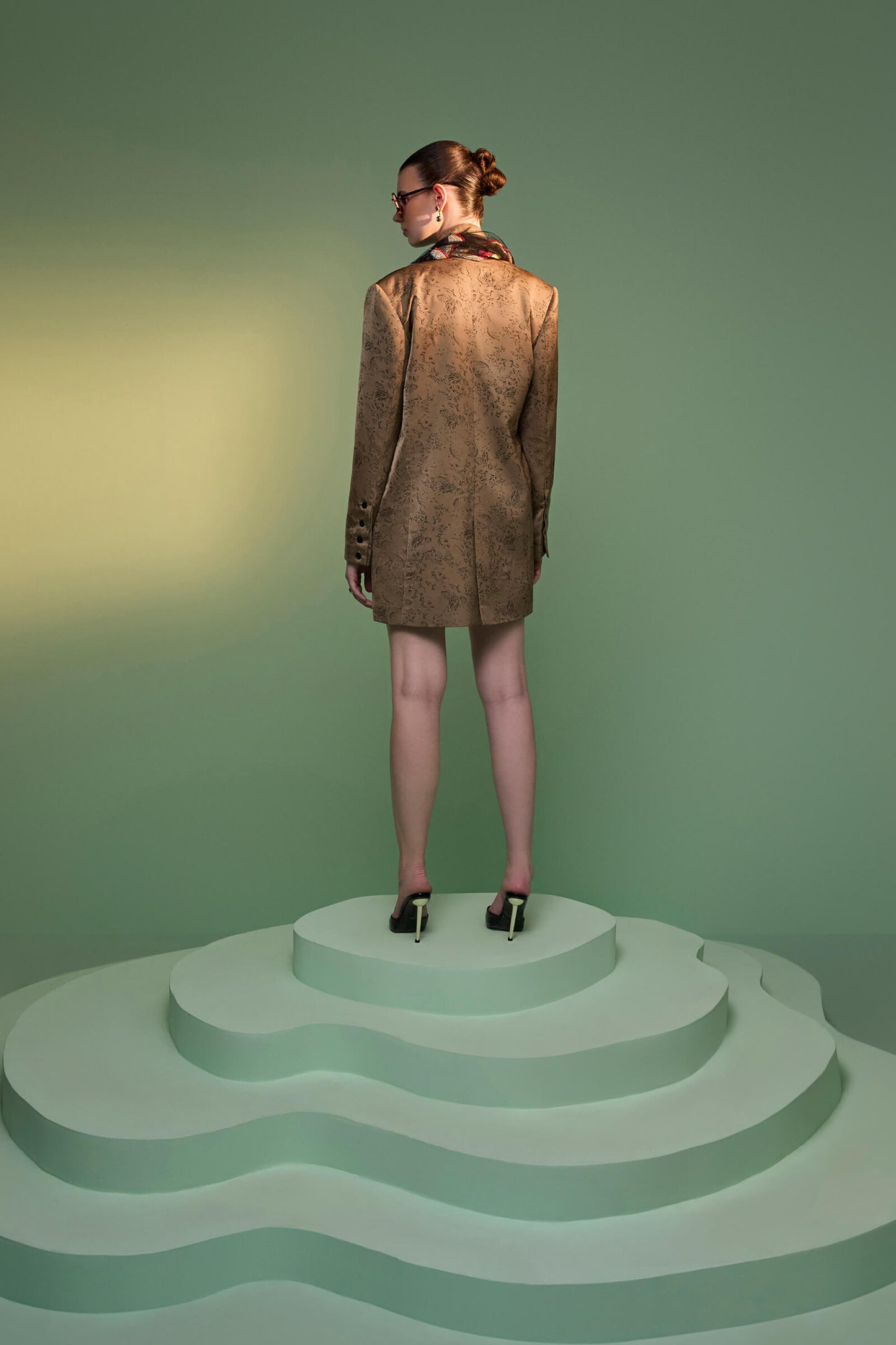 Walnut Printed Blazer With Black Iris Stole
