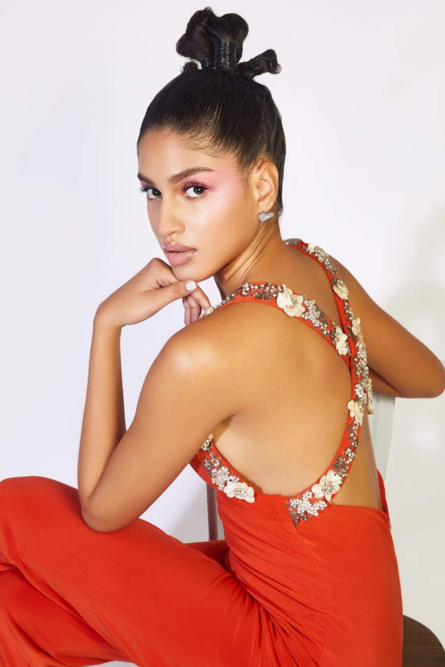 Flaming Orange Playsuit With Embroidered Straps