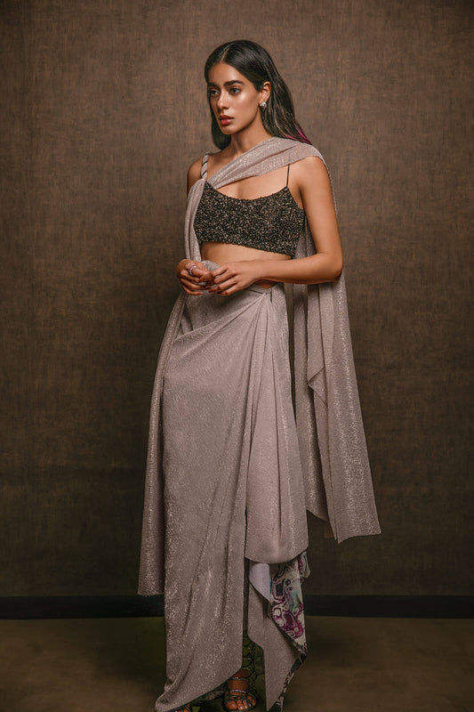 Metallic Sarong With Embellished Noodle Strap Blouse