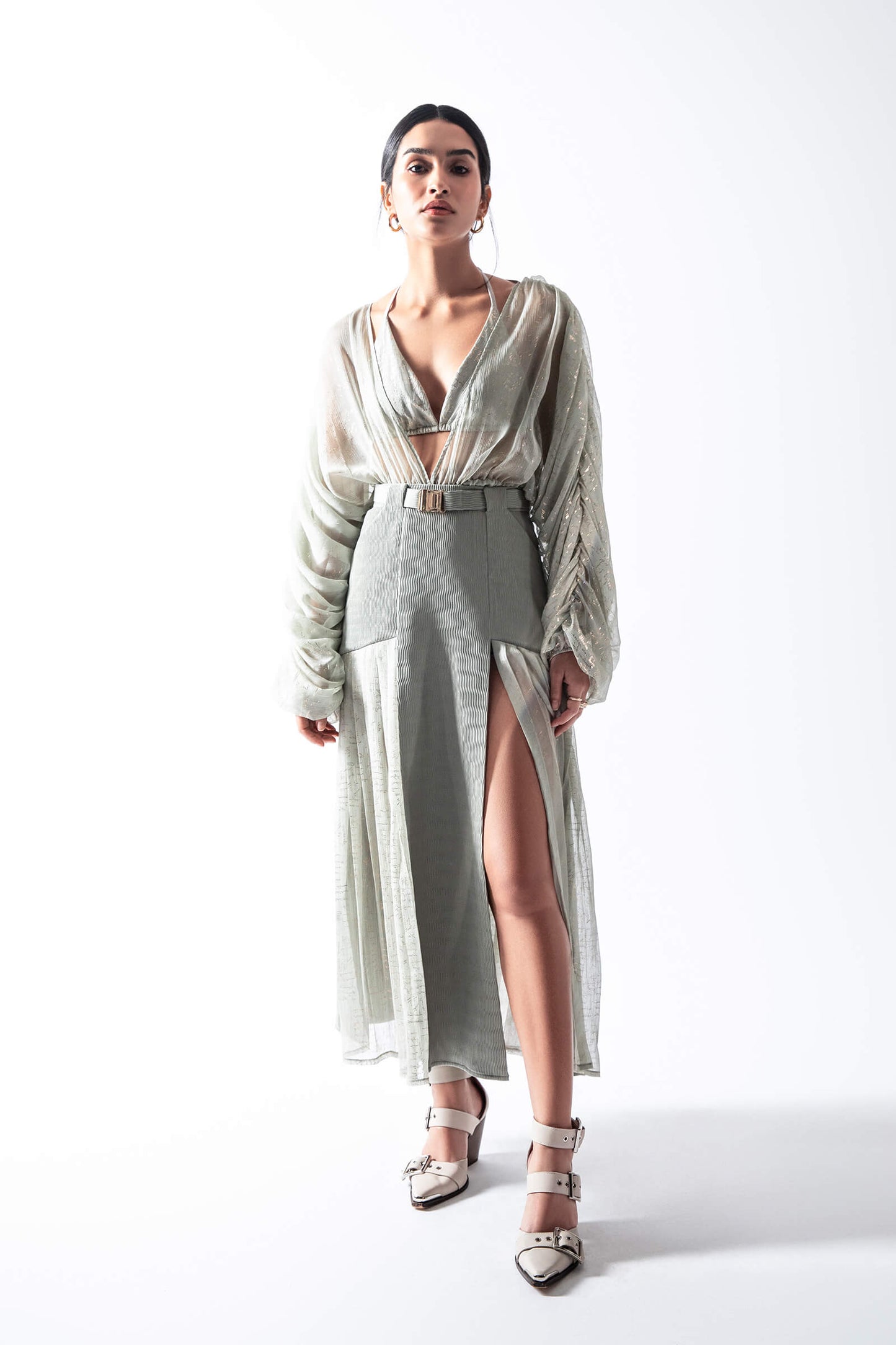 Textured Crepe Skirt With Slit