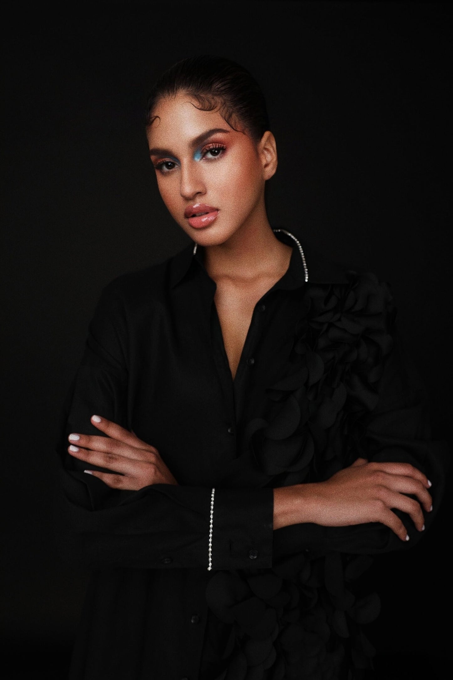 Black Poplin Shirt Dress With Laser Cut Detail