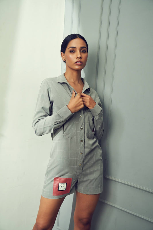 Grey Plaid Playsuit