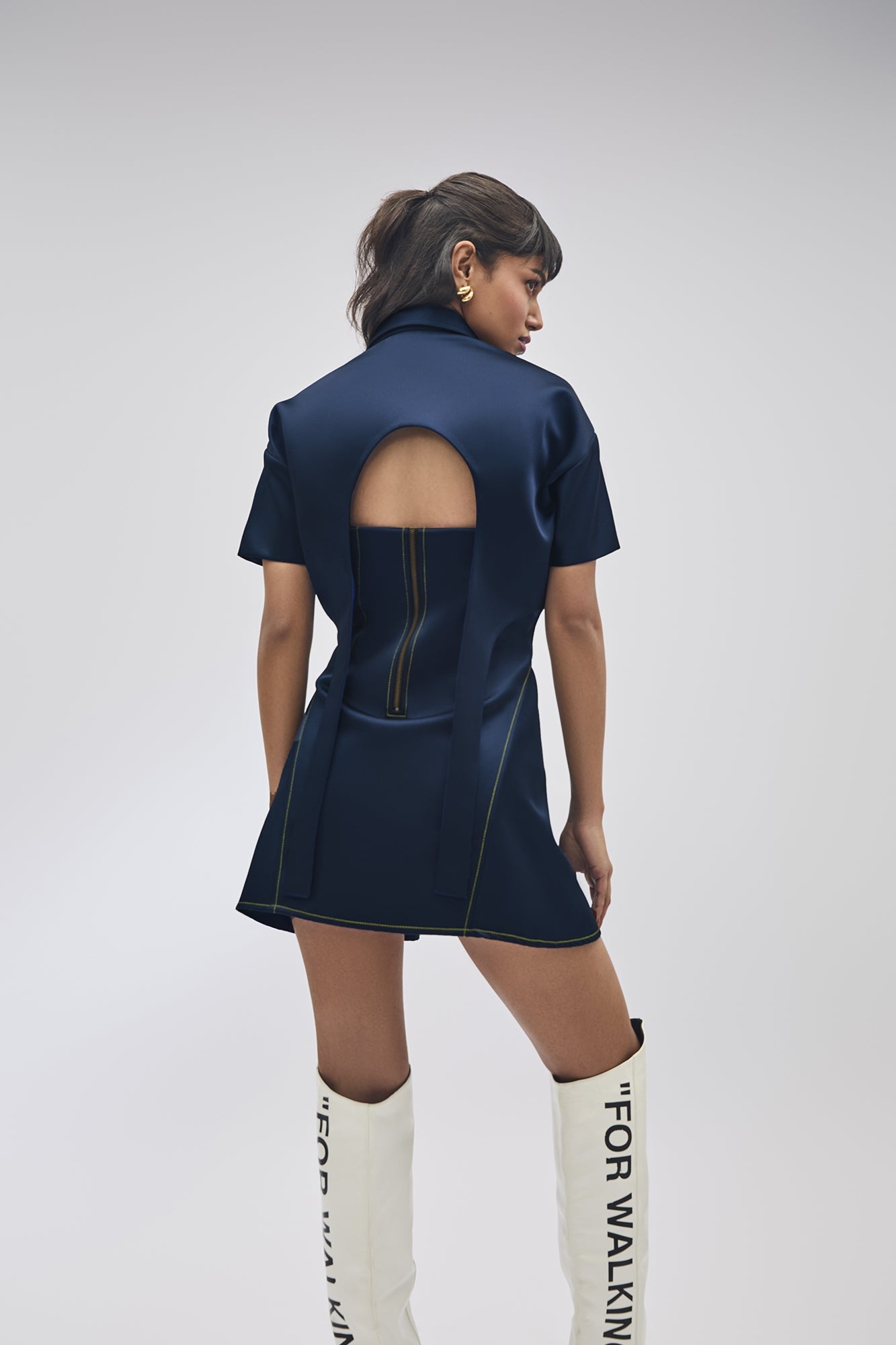 NAVY BLUE SKATER DRESS WITH CROP JACKET