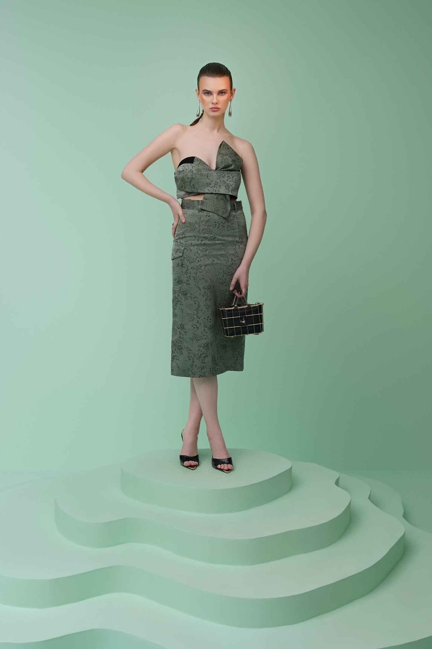 Sage green satin bow top