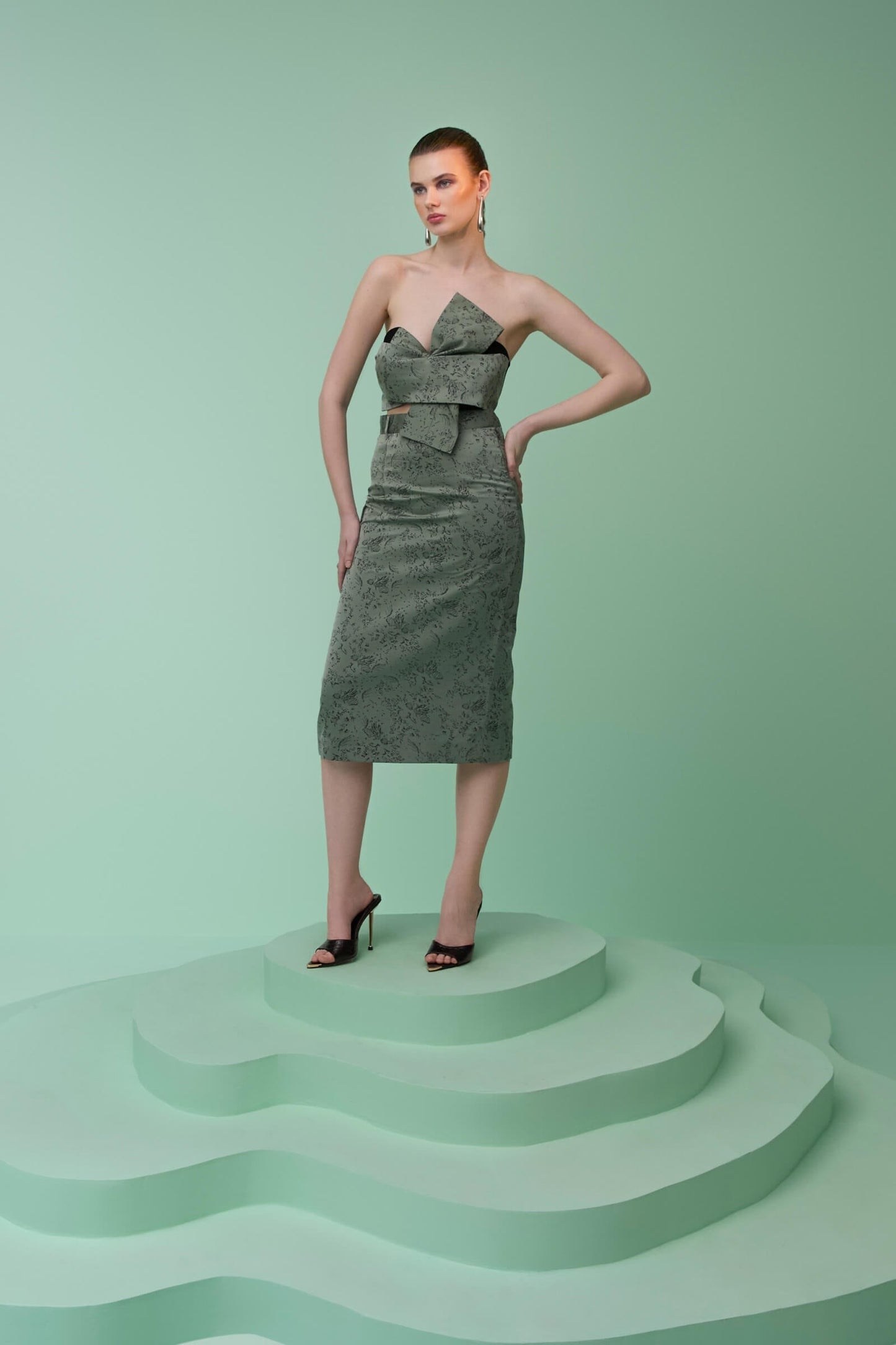 Sage green satin bow top