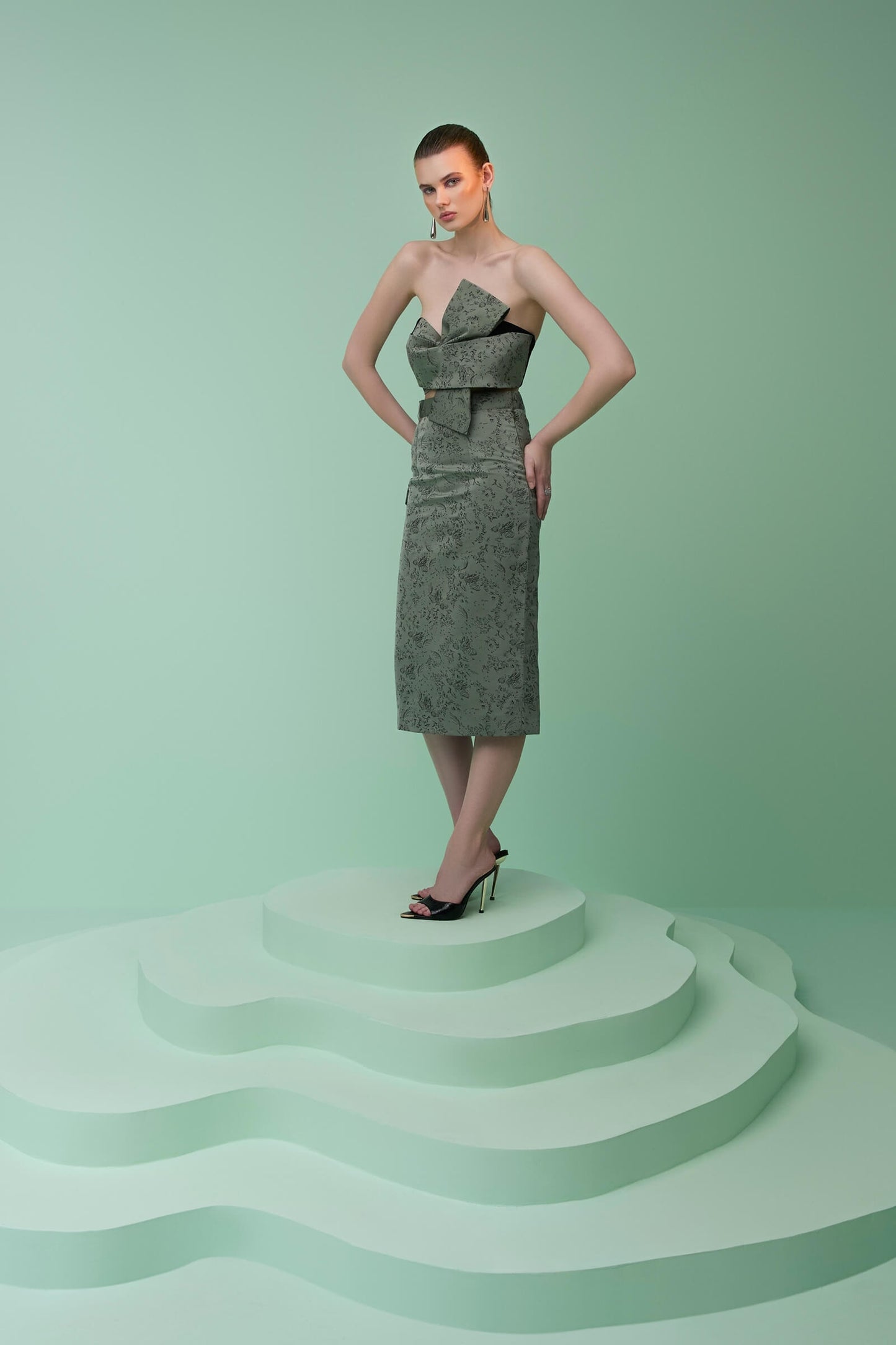 Sage green satin bow top