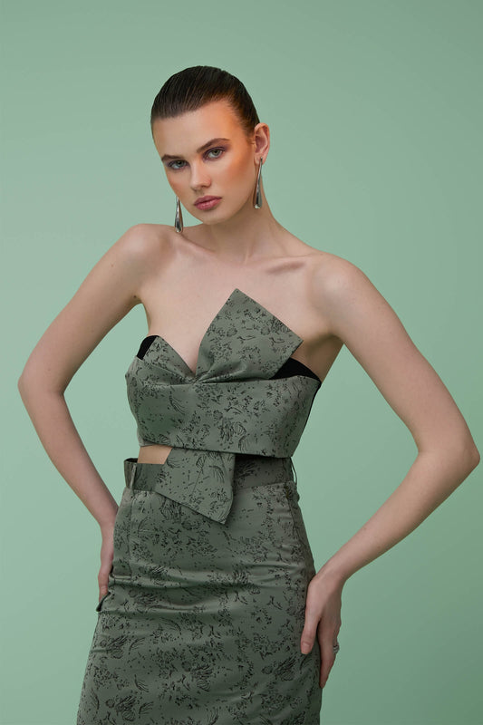 Sage green satin bow top