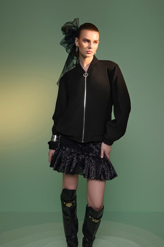 Black Sequin Puffball Mini Skirt
